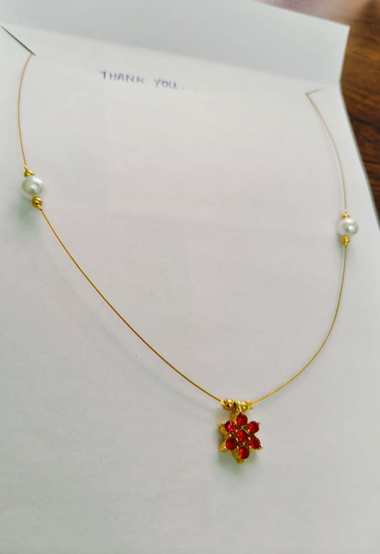 Glitshe Red stone flower invisible chain