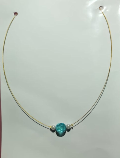 Bright Swiss blue topaz cabochon Gold Omega chain