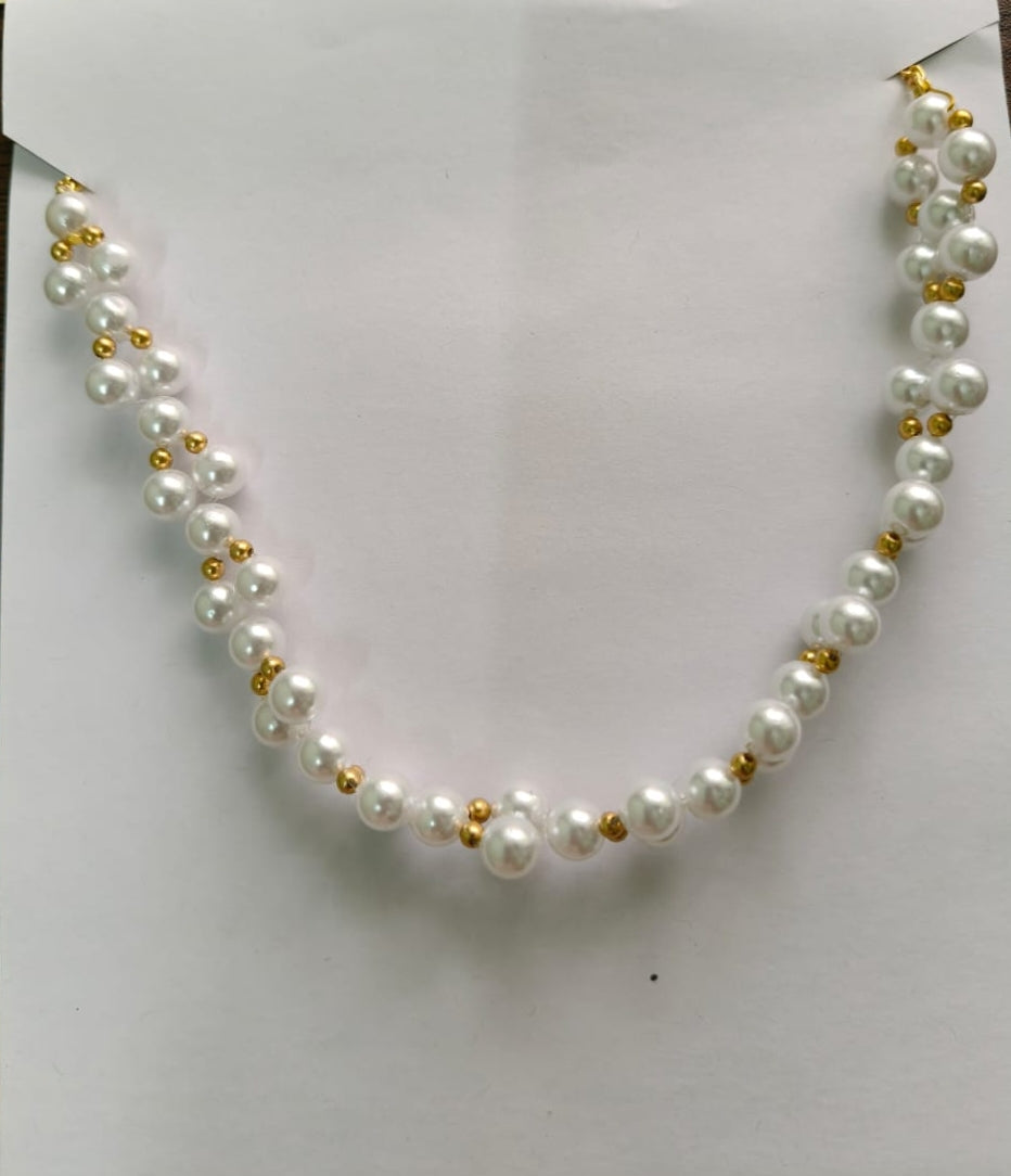Glitshe Pearl Necklace with Gold Beads.
