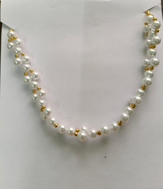 Glitshe Pearl Necklace with Gold Beads.