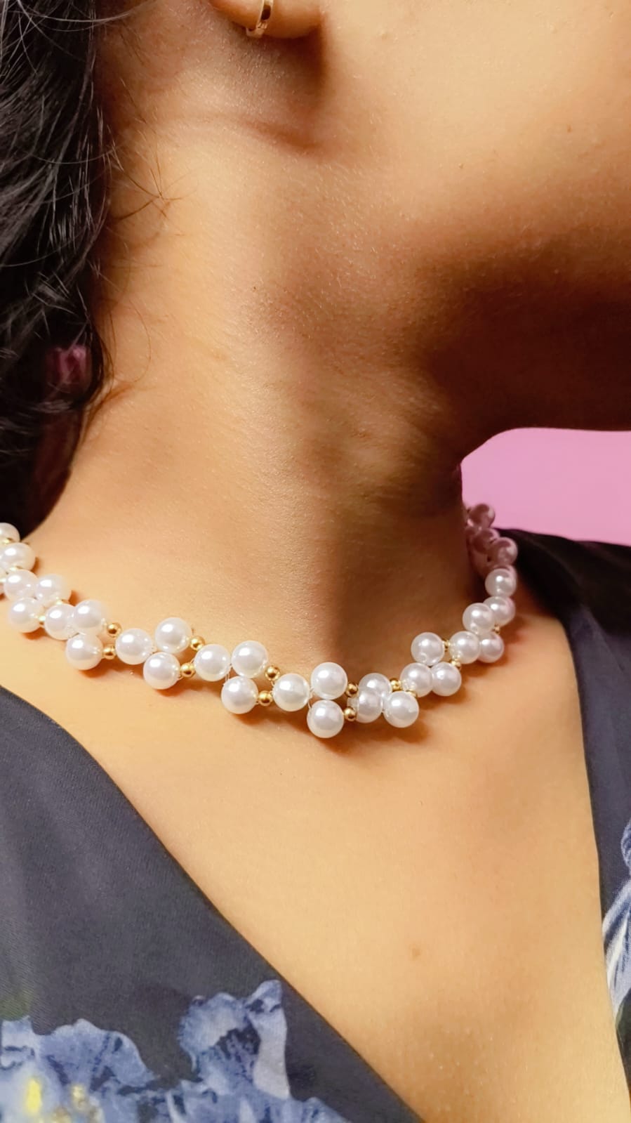 Glitshe Pearl Necklace with Gold Beads.